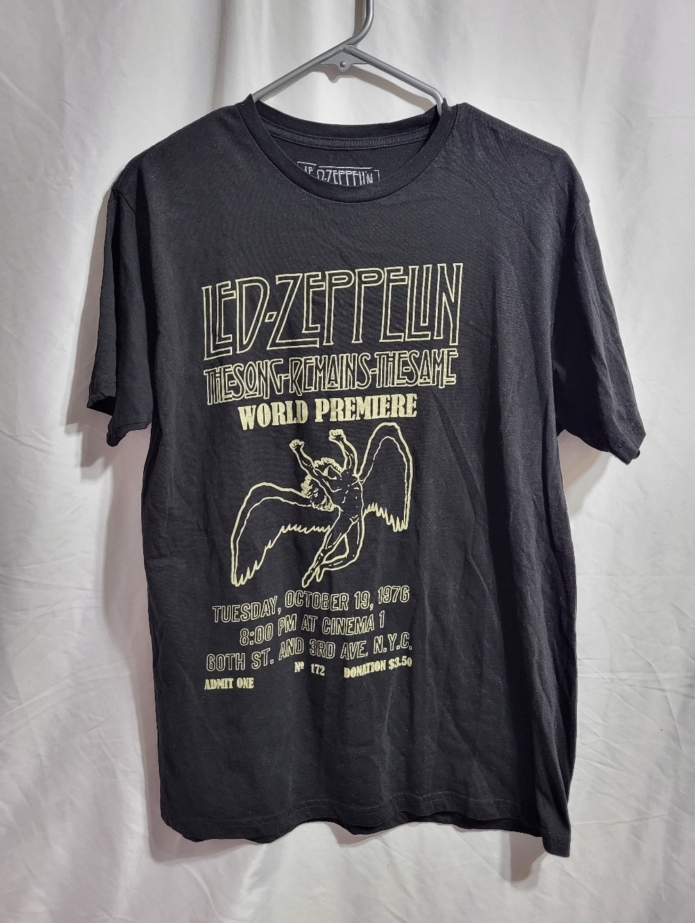 Led Zeppelin Black Graphic Band T-Shirt - Angel Print, Size Large